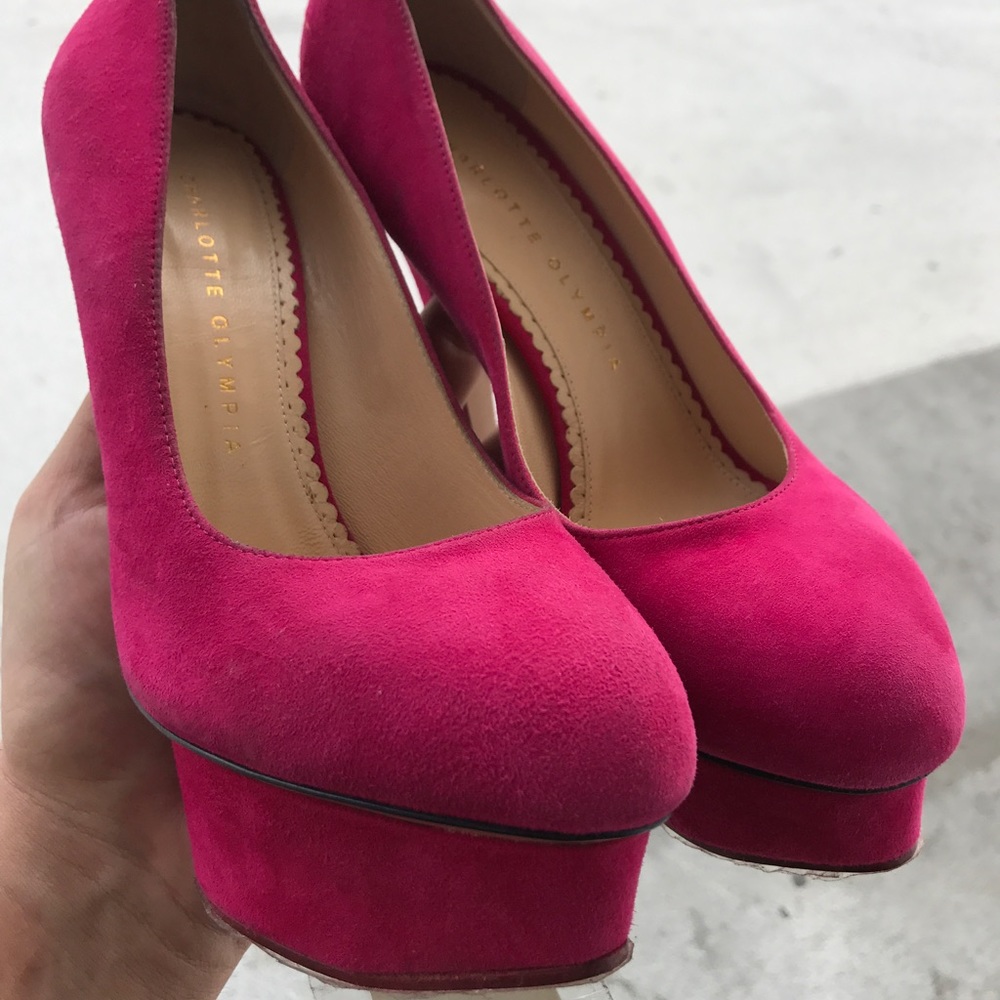 Charlotte Olympia pink dolly platforms